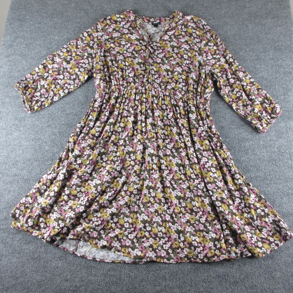 Torrid Dress Womens Plus 1 Purple Floral 3/4 Sleeve Fit Flare Rayon Stretch Boho